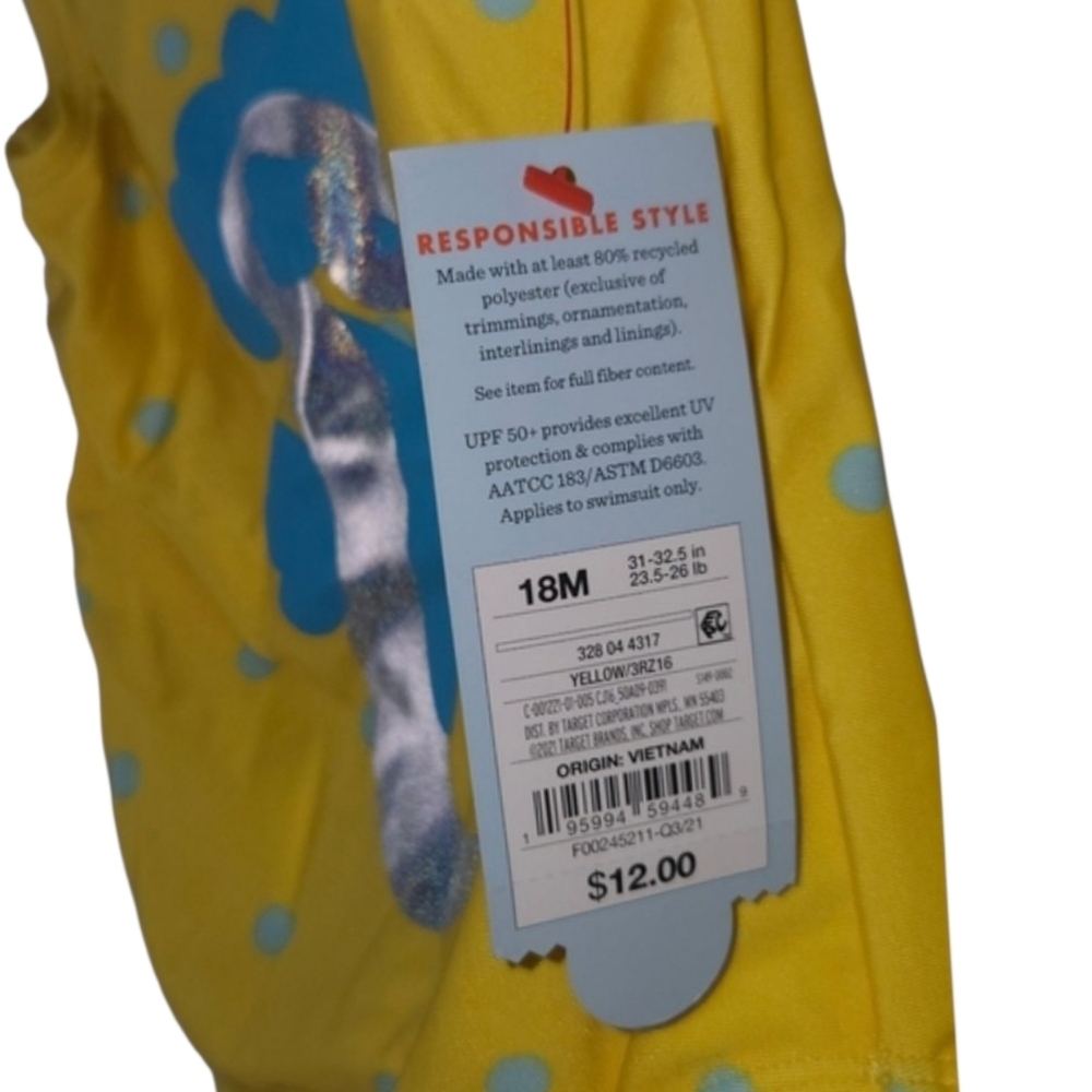 Toddler Swimsuit 18 Months. Cat & Jack. Yellow. Seahorse. NWT - Picture 4 of 4